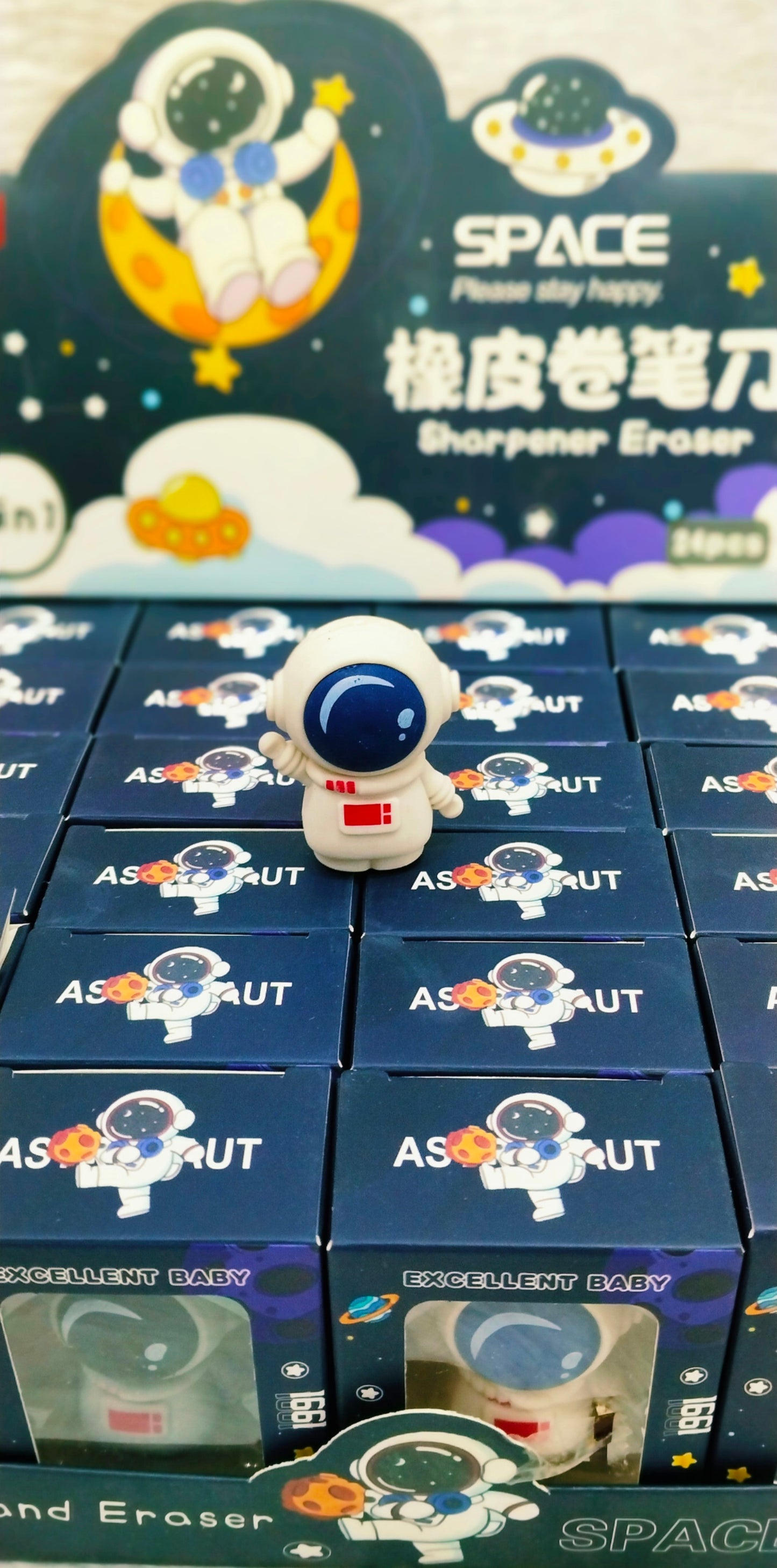 Space Astronaut Shaped Soft Pencil Sharpener | 2 in 1 Cute Eraser with Pencil Sharpener for School Kids
