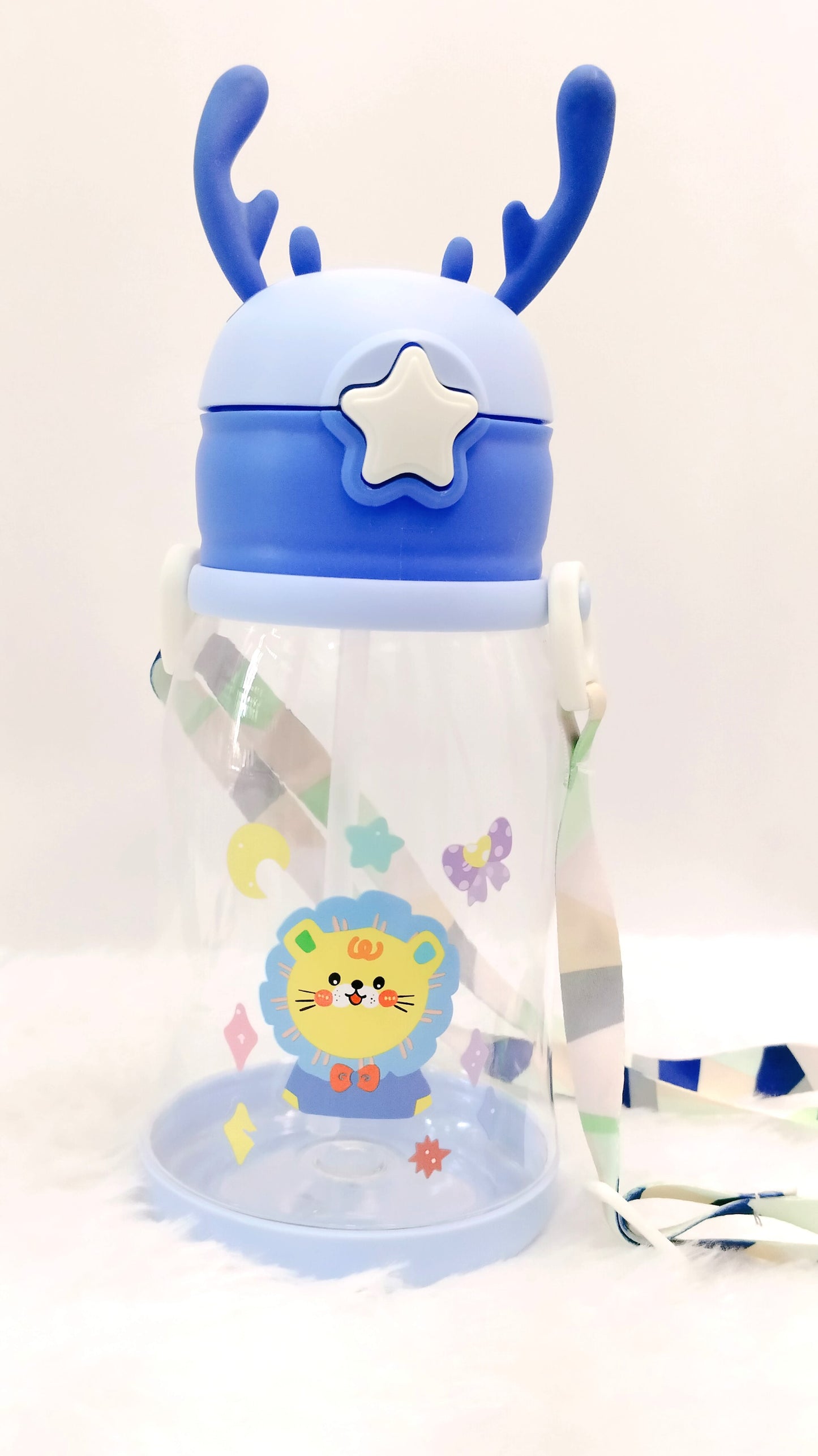 Deer Horn Design Cartoon Sipper 600 ML Water Bottle for Kids with strap