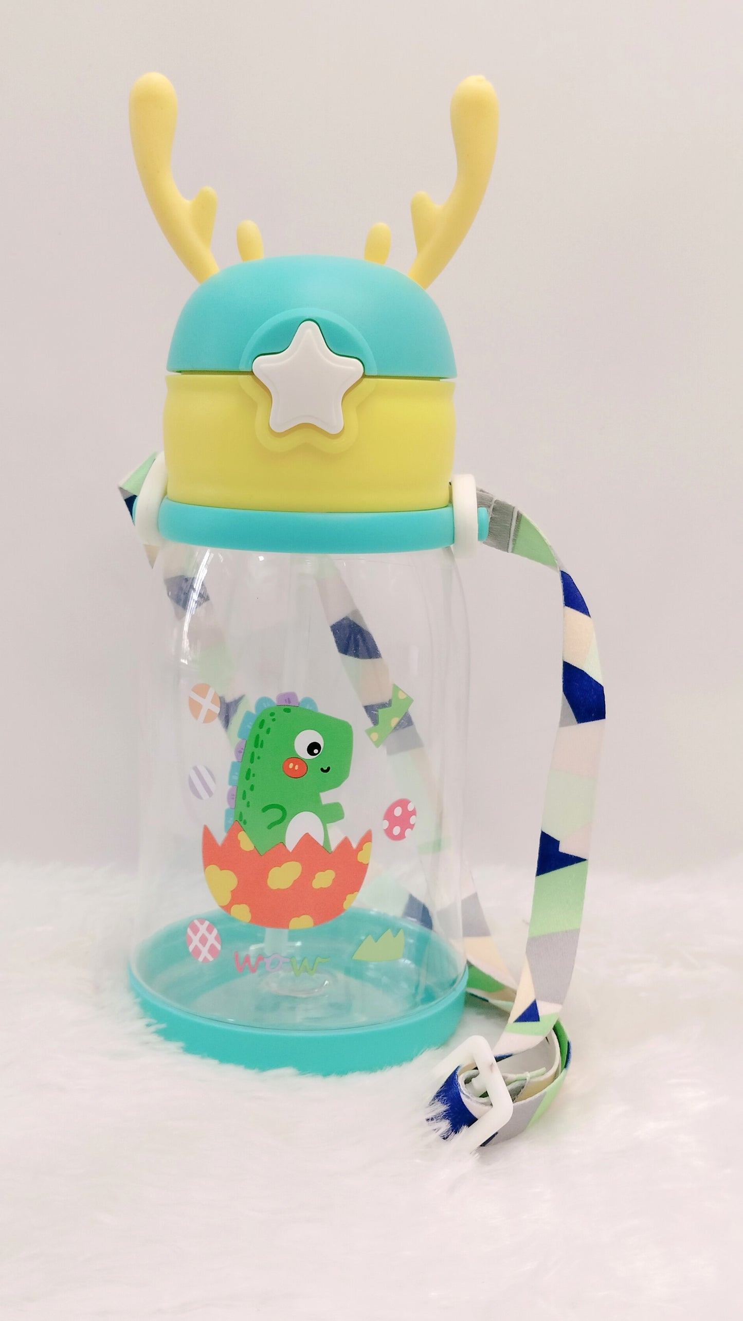 Deer Horn Design Cartoon Sipper 600 ML Water Bottle for Kids with strap