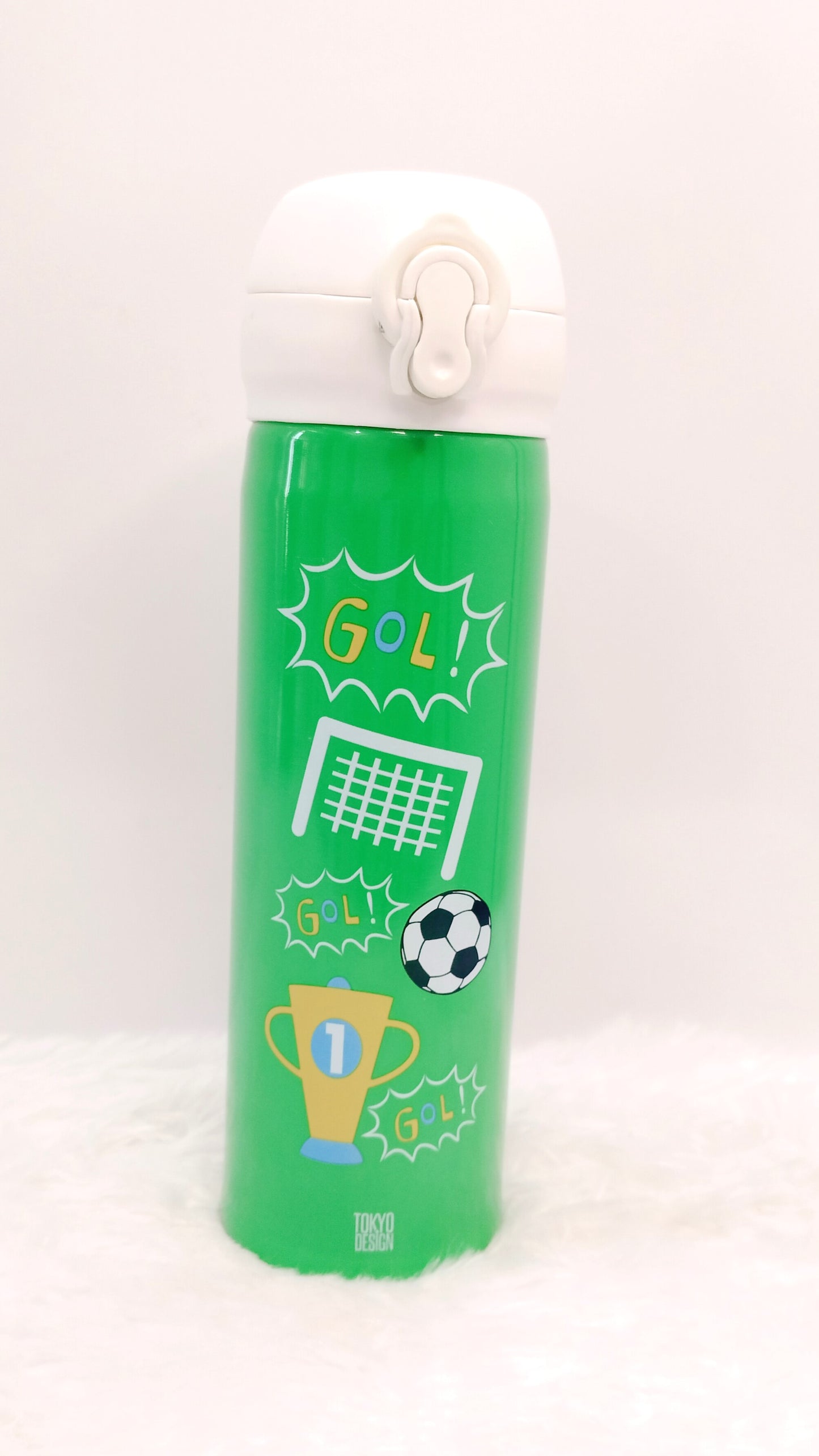 Water Bottle for Kids | Stainless Steel - Insulated | Picnic & School | Football - Green (420ml)