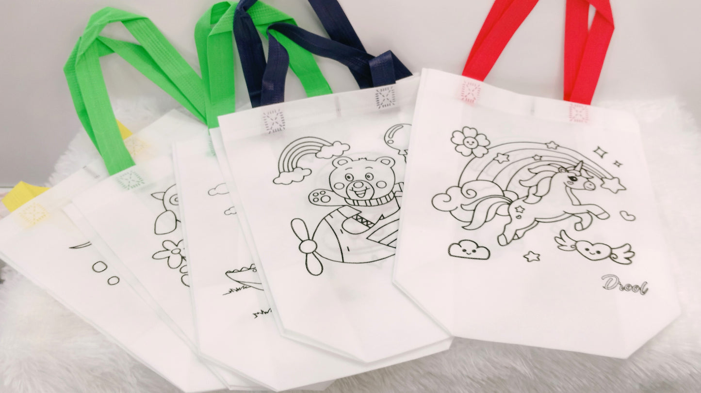 DIY handle bag raffiti Goodie Bags for Kids Birthday Party Favors Art Class- Color Your Own Tote Bag,Eco Reusable Coloring Carnival Animal Art Party Goodie Bags