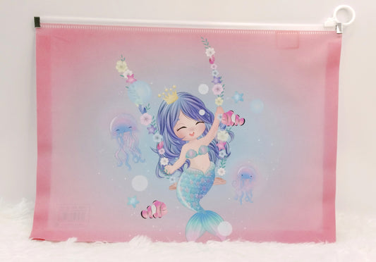 Lovely Mermaid A4 PP Waterproof Zipper Bag for School Girl