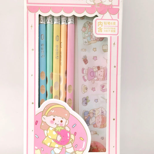 Kawaii Pastel Sticker Pencil set