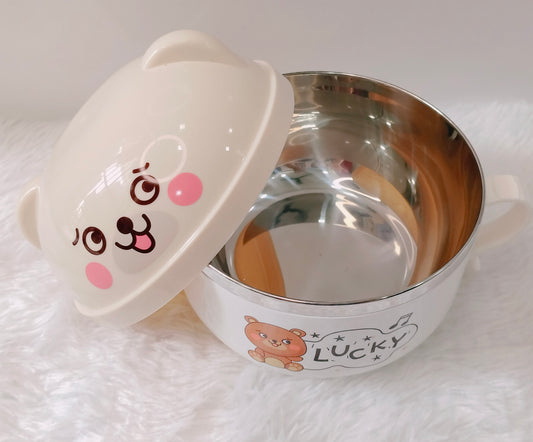 Kawaii Bear Mug: Adorable Stainless Steel Noodle Bowl Breakfast Cup