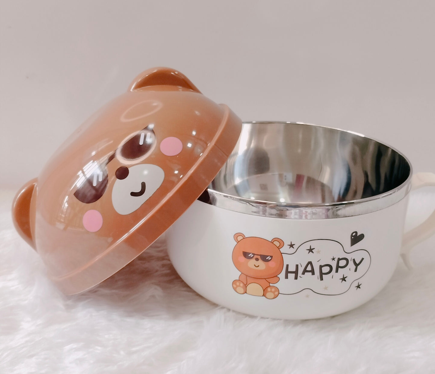 Kawaii Bear Mug: Adorable Stainless Steel Noodle Bowl Breakfast Cup