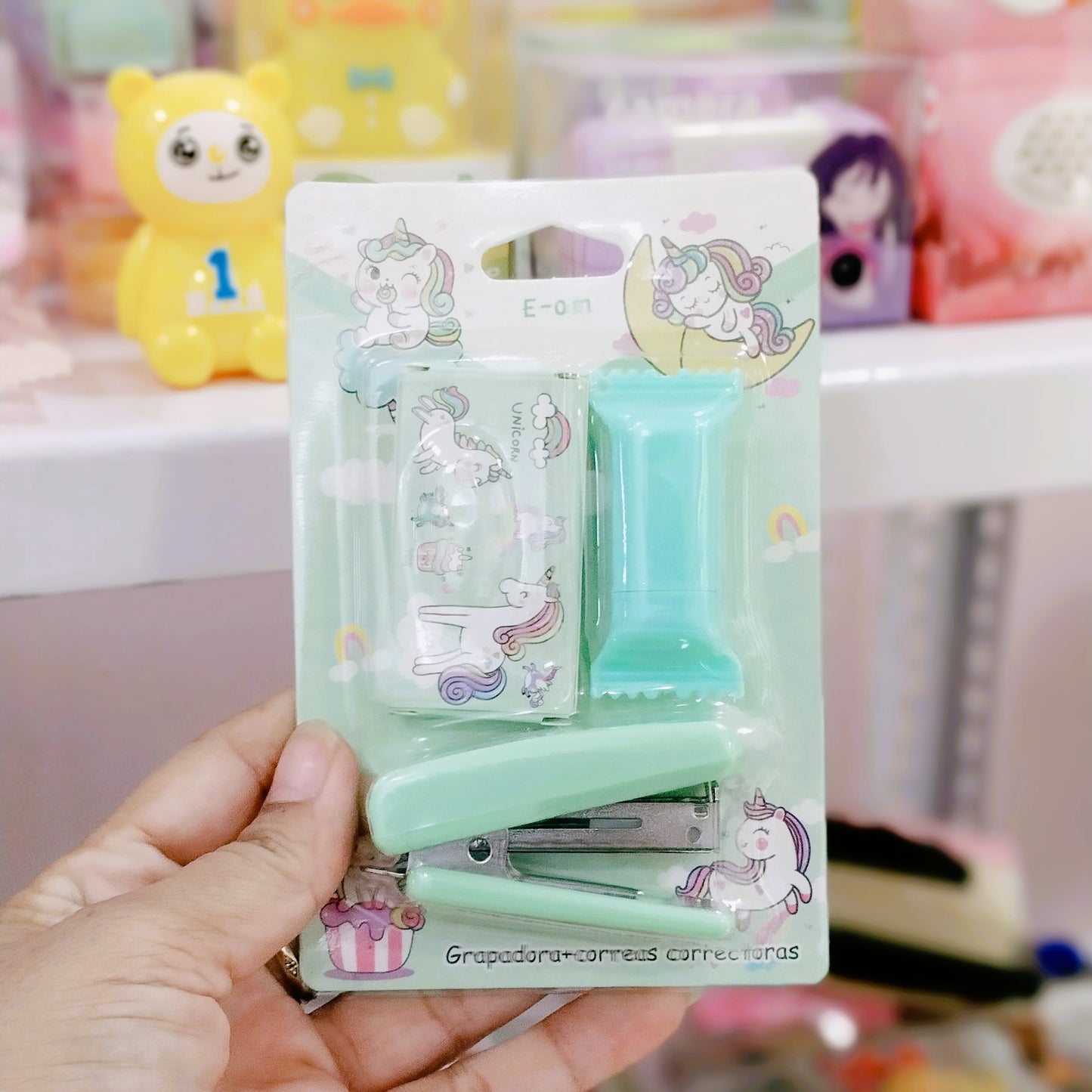 Cartoon Cute Mini Stapler Highlighter Set with Staplers Pins Box Document Binding Tools Stationery Back to School Student Supplies