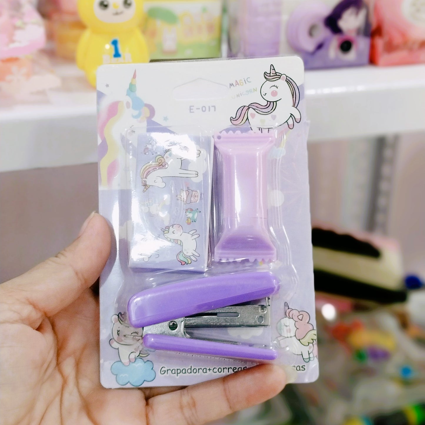 Cartoon Cute Mini Stapler Highlighter Set with Staplers Pins Box Document Binding Tools Stationery Back to School Student Supplies