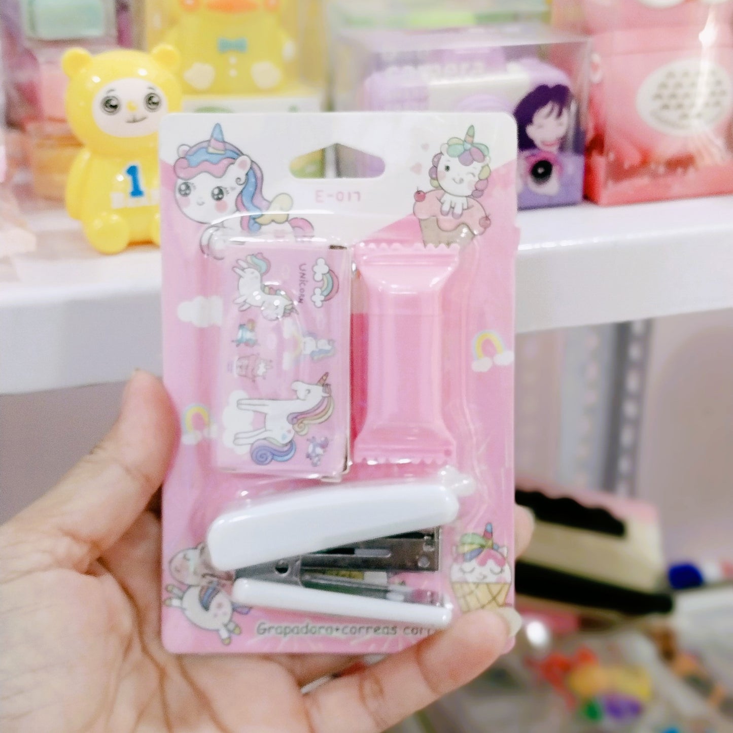 Cartoon Cute Mini Stapler Highlighter Set with Staplers Pins Box Document Binding Tools Stationery Back to School Student Supplies