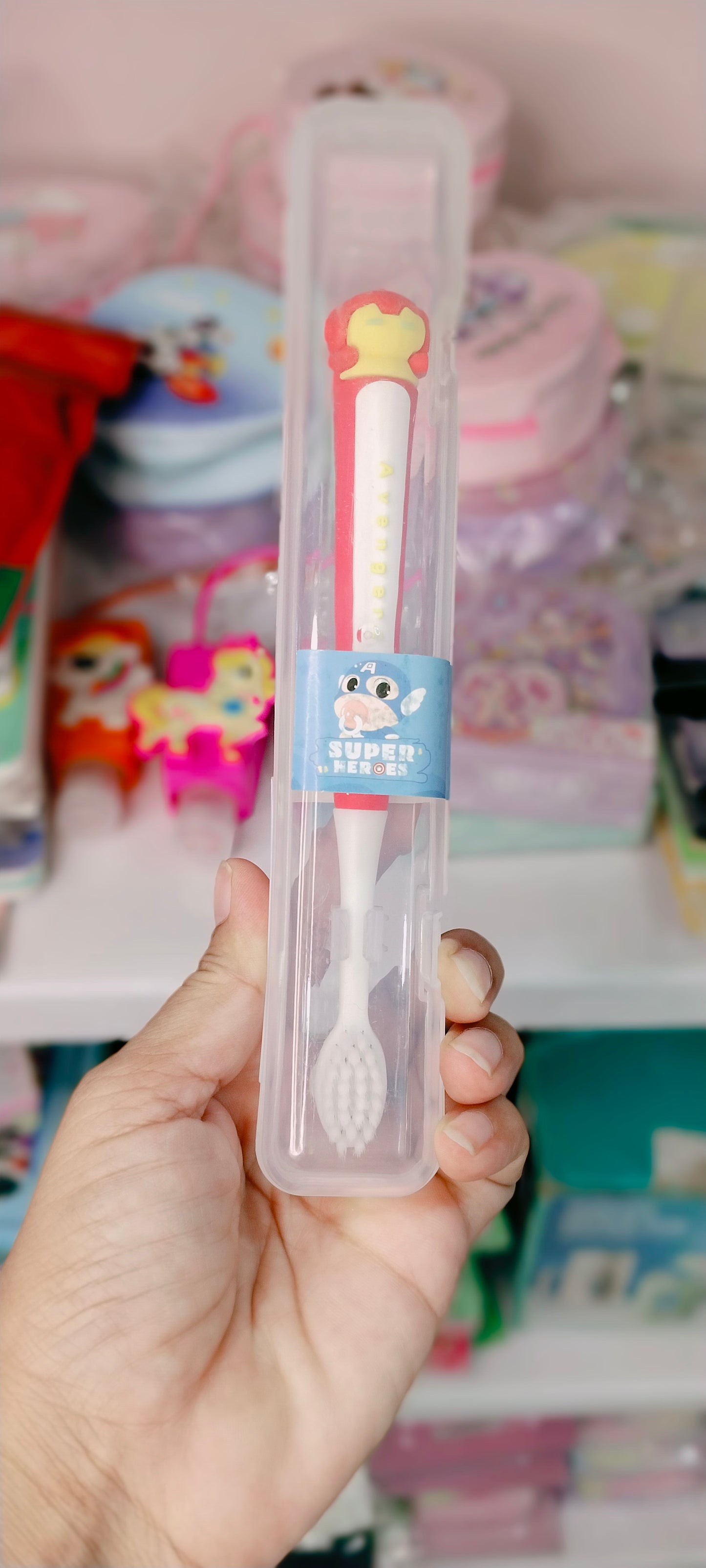 Kid's toothbrush superhero super cute designs with plastic box  no battery required