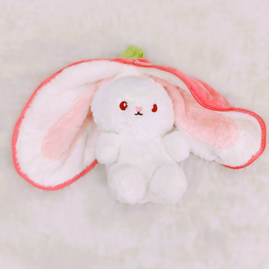 Plush Toy for Kids Girls Reversible Strawberry Bunny Rabbit with Zipper Lovable & Huggable Soft Stuffed Plush Animal Toys Ideal Gift for Birthdays & Special Occasions (25cm) (Pink & White)